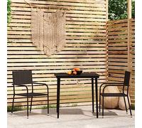 RMIHSJG Set da pranzo da giardino nero con telaio in acciaio e rattan PE - Mobili impilabili per esterni con piano in vetro per terrazza