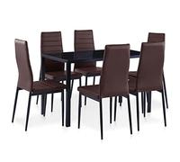 RMIHSJG Set da pranzo marrone con tavolo in vetro temperato e sedie in similpelle - Moderno set da sala da pranzo con 1 tavolo e 6 sedie per un ambiente elegante