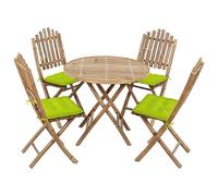 RMIHSJG Set da pranzo pieghevole in bambù con cuscino, 5 pezzi, con tavolo e sedie, resistente alle intemperie, per terrazza e balcone, design elegante, facile da pulire