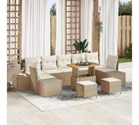 RMIHSJG Set di 10 divani da giardino con cuscino, beige, polyrattan, acacacia, per terrazze, balconi, 4 posti, poliestere resistente alle intemperie, resistente ai raggi UV, facile da montare