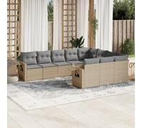 RMIHSJG Set di 10 divani da giardino con cuscino, beige, polyrattan, design modulare con vano portaoggetti e sacchetto impermeabile, ripiani pieghevoli, rivestimenti rimovibili, resistenti alle