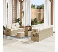RMIHSJG Set di 10 divani da giardino con cuscino beige polyrattan di acacia - Set modulare per balcone e terrazza con caratteristiche resistenti alle intemperie e piedini regolabili. Questo set da 10