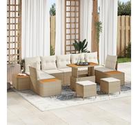 RMIHSJG Set di 10 divani da giardino con cuscino, beige, polyrattan, in acacacia, per terrazze. Questo set di 10 divani ad angolo in beige combina stile moderno e comfort