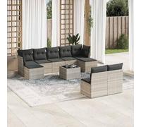 RMIHSJG Set di 10 divani da giardino con cuscino, grigio chiaro, in polyrattan, design modulare con vano portaoggetti e sacchetto impermeabile, durevole rattan PE removibile, piano del tavolo
