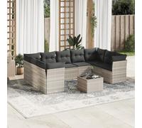 RMIHSJG Set di 10 divani da giardino con cuscino, grigio chiaro, in polyrattan, design modulare con vano portaoggetti e sacchetto impermeabile, durevole rattan PE removibile, piano del tavolo