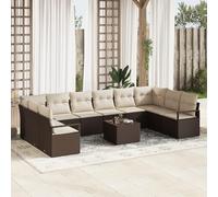 RMIHSJG Set di 10 divani da giardino con cuscino grigio in rattan sintetico, modulare per esterni, colore marrone e crema, set lounge resistente alle intemperie, per terrazza e balcone con comoda