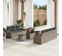 RMIHSJG Set di 10 divani da giardino con cuscino, grigio polyrattan acacacia, per 6 persone, design modulare per esterni, resistente ai raggi UV, cuscino rimovibile, resistente