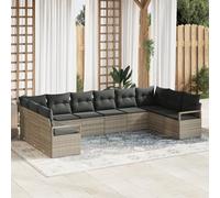 RMIHSJG Set di 10 divani da giardino con cuscino in polyrattan grigio chiaro, mobili modulari per esterni per terrazza e balcone, imbottitura resistente alle intemperie e piedini regolabili per