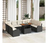 RMIHSJG Set di 10 tovagliette da giardino con cuscino in polyrattan di colore nero, per 9 persone, resistente alle intemperie, design modulare e comodo cuscino per terrazzo