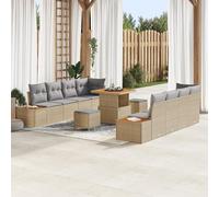 RMIHSJG Set di 11 divani da giardino angolare con cuscino, beige, polyrattan, acacacia, mobili modulari per esterni, per balcone, terrazza, questo set di 11 pezzi da giardino ad angolo in colore beige