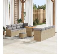 RMIHSJG Set di 11 divani da giardino in robusto polyrattan con cuscino in beige, struttura in acacacia, per esterni, in polyrattan, per terrazze, balconi, giardini, design modulare