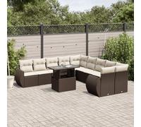 RMIHSJG Set di 11 divano da giardino con cuscino marrone polyrattan, tavolo regolabile e rivestimenti lavabili per terrazza, mobili in rattan PE dal design modulare e resistente alle intemperie
