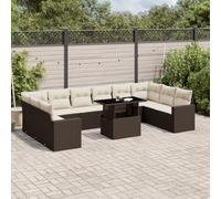 RMIHSJG Set di 11 divano da giardino con cuscino marrone polyrattan, tavolo regolabile e rivestimenti lavabili per terrazza, mobili in rattan PE dal design modulare e resistente alle intemperie