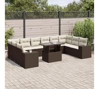 RMIHSJG Set di 11 divano da giardino con cuscino marrone polyrattan, tavolo regolabile e rivestimenti lavabili per terrazza, mobili in rattan PE dal design modulare e resistente alle intemperie