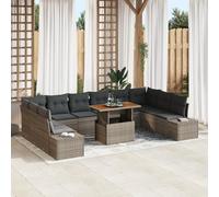 RMIHSJG Set di 11 tovagliette da giardino con cuscino grigio in polyrattan e legno di acacia, set modulare per esterni con spazio e materiale resistente ai raggi UV per terrazza e balconi