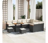 RMIHSJG Set di 12 divani da giardino con cuscino, colore nero, in rattan di acacia, resistente alle intemperie, per terrazze, balconi, giardini, comodi sedili