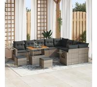 RMIHSJG Set di 12 divani da giardino con cuscino, grigio, in polyrattan di acacia, per terrazze, balcone, resistente alle intemperie, con materiali resistenti ai raggi UV e comodi cuscini di seduta