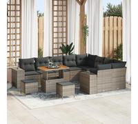 RMIHSJG Set di 12 divani da giardino con cuscino grigio in polyrattan e acacacia, spazio per cinque persone, modulare e resistente alle intemperie, per terrazza e balcone, comodo