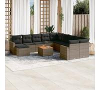 RMIHSJG Set di 12 divani da giardino con cuscino grigio polyrattan, design modulare con vano portaoggetti e sacchetto impermeabile, durevole in rattan sintetico PE per terrazza, robusto legno di