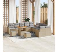 RMIHSJG Set di 13 divani da giardino con cuscini beige in polyrattan di acacia per esterni Questo grande divano modulare in 4 pezzi combina stile e comfort per balcone terrazzo. Elegante
