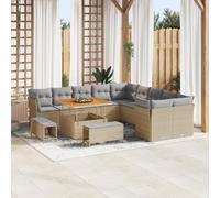 RMIHSJG Set di 13 divani da giardino con cuscino beige in polyrattan e acacacia, resistente alle intemperie e confortevole per terrazza e balcone, con seduta e mobili per il salotto