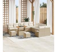 RMIHSJG Set di 13 divani da giardino con cuscino, beige, polyrattan, acacacia, modulare, quattro posti per un massimo di sei persone, poliestere resistente alle intemperie, design elegante