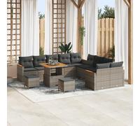 RMIHSJG Set di 13 divani da giardino con cuscino grigio in rattan di acacia, 4 pezzi con funzioni di seduta e tavolo, mobili da esterno resistenti alle intemperie per terrazza e balcone, struttura