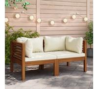 RMIHSJG Set di 2 divani ad angolo con cuscino bianco crema in legno massello di acacia per esterni lounge giardino Questo robusto e durevole divano modulare in legno di acacia trattato