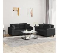 RMIHSJG Set di 2 divani con cuscino in pelle sintetica nera, resistente, resistente, con struttura robusta. Questo elegante set da 2 pezzi, colore: nero