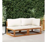 RMIHSJG Set di 2 divani in legno massello di acacia con cuscino bianco crema per interni ed esterni, elemento angolare e centrale, divano da giardino modulare con telaio trattato con olio