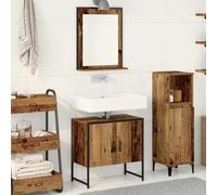 RMIHSJG Set di 2 mobili da bagno a parete in legno marrone con specchio e mobiletto per bagno moderno, design salvaspazio con vano portaoggetti di alta qualità