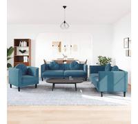 RMIHSJG Set di 3 divani con cuscino in velluto blu - Imbottitura morbida e gambe di sostegno per il soggiorno comfort, include cuscini decorativi rotondi per un design moderno e una comoda esperienza