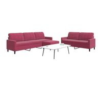 RMIHSJG Set di 3 divani con cuscino in velluto rosso vinaccia, comoda seduta con struttura in metallo e spesse superfici imbottite, incluso poggiapiedi versatile per il relax, robusto