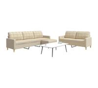 RMIHSJG Set di 3 divani con poggiapiedi in tessuto crema, 4 posti, comodo e resistente per il soggiorno. Questo set di divano offre un ottimo posto per chiacchierare,