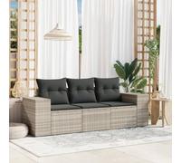 RMIHSJG Set di 3 divani da giardino con cuscino grigio chiaro in polyrattan, design modulare con vano portaoggetti e sacchetto impermeabile, rivestimenti rimovibili, mobili in rattan PE resistente