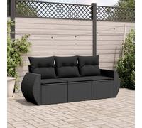 RMIHSJG Set di 3 divani da giardino con cuscino in polyrattan nero, design modulare con vano portaoggetti e sacchetto impermeabile, durevole rattan PE per terrazza ed esterni, comodo