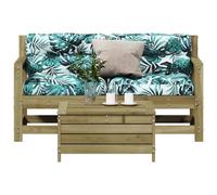 RMIHSJG Set di 3 lounge da giardino con cuscino in legno di pino impregnato, design a doghe per una ventilazione ottimale e un drenaggio dell'acqua, comoda imbottitura per il comfort di seduta