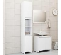 RMIHSJG Set di 3 mobili da bagno in legno bianco con armadio alto, armadietto e specchio per spazio di archiviazione, arredamento da bagno di alta qualità e pratica soluzione di archiviazione