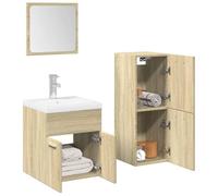RMIHSJG Set di 3 mobili da bagno in legno di rovere Sonoma con armadio alto, mobile da bagno e specchio per il trucco per montaggio a parete e spazio ottimale
