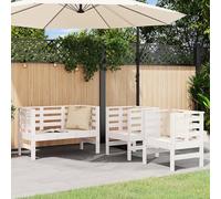 RMIHSJG Set di 3 sedie da giardino in legno massello di pino bianco per terrazza e balcone, con braccioli e schienali per il massimo comfort, robusto design a doghe