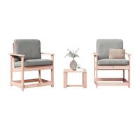 RMIHSJG Set di 3 sedie da giardino in legno massello Douglasie, 3 pezzi, per esterni, con braccioli e schienali, per terrazza e giardino, design robusto a doghe per drenaggio dell'acqua
