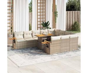RMIHSJG Set di 4 cuscini da giardino con cuscino beige polyrattan acacacia, 4 cuscini con rivestimenti rimovibili, ripiano pieghevole con molla a gas, spazio di archiviazione impermeabile, durevole