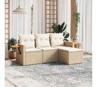 RMIHSJG Set di 4 divani da giardino con cuscino, beige, polyrattan, design modulare con vano portaoggetti e sacchetto impermeabile, ripiani pieghevoli, rivestimenti rimovibili, resistenti alle
