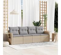 RMIHSJG Set di 4 divani da giardino con cuscino, beige, polyrattan, design modulare con vano portaoggetti e sacchetto impermeabile, ripiani pieghevoli, rivestimenti rimovibili, resistenti alle