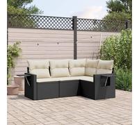 RMIHSJG Set di 4 divani da giardino con cuscino in polyrattan nero, ripiani pieghevoli con molle a gas, design modulare per terrazza, in rattan PE durevole, comoda imbottitura