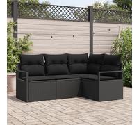 RMIHSJG Set di 4 divani da giardino con cuscino in rattan sintetico, colore nero, per balcone e terrazza, mobili da esterno in tessuto a mano con piedini regolabili in altezza, elegante