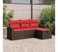 RMIHSJG Set di 4 divani da giardino con cuscino, marrone, polyrattan, resistente alle intemperie, in rattan sintetico, con spazio di archiviazione e rivestimenti rimovibili per terrazze. Questo titolo