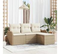 RMIHSJG Set di 4 divani da giardino modulari con vano portaoggetti beige in rattan sintetico per terrazza e giardino, mobili da esterno durevoli con resistenza ai raggi UV e comfort
