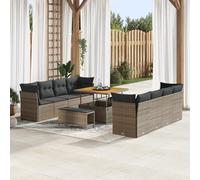 RMIHSJG Set di 4 divani esterni grigio con cuscino in polyrattan e legno di acacia per giardino, balcone, terrazza, resistente alle intemperie, design modulare e tenuta stabile