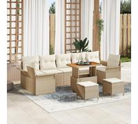 RMIHSJG Set di 4 divani modulari per esterni con cuscino, beige in rattan di acacia, mobili da giardino per terrazzo, resistente alle intemperie